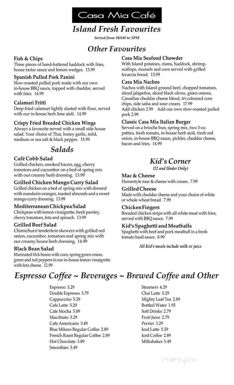 Casa Mia Cafe - Charlottetown, PE menu_pic