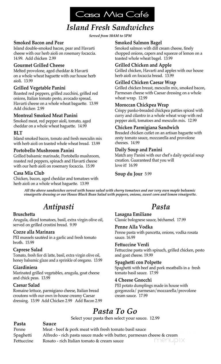 Casa Mia Cafe - Charlottetown, PE menu_pic