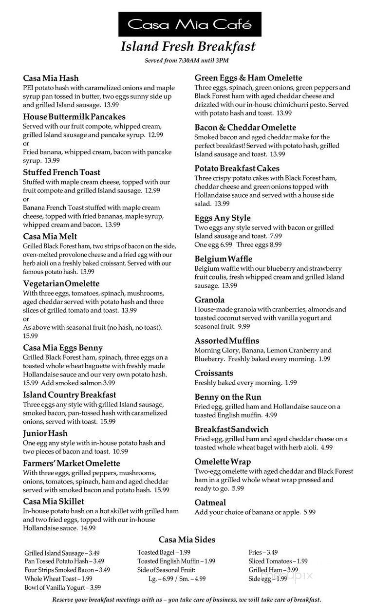 Casa Mia Cafe - Charlottetown, PE menu_pic