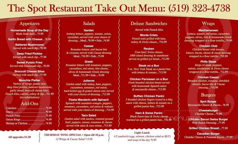 The spot - Mount Forest, ON menu_pic