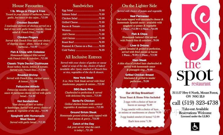 The spot - Mount Forest, ON menu_pic
