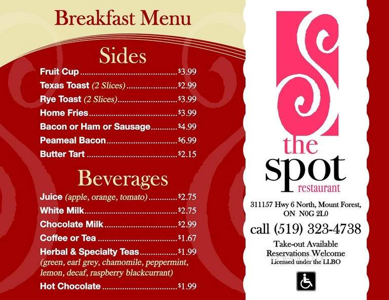 The spot - Mount Forest, ON menu_pic