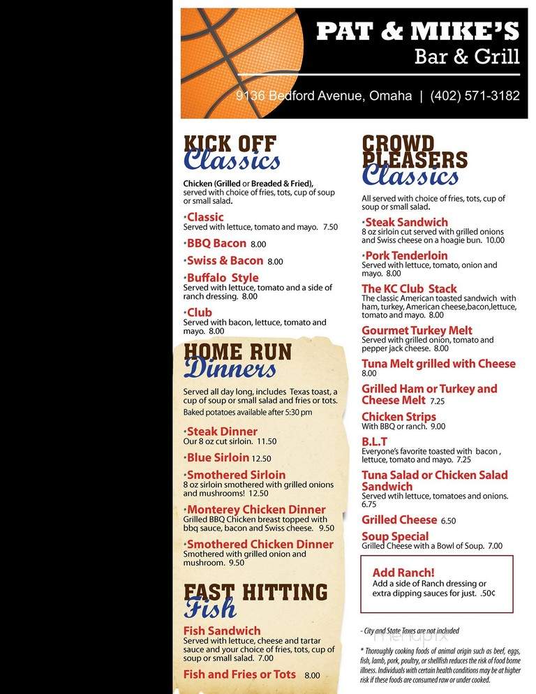 Pat & Mike's Family Restaurant - Edmonton, AB menu_pic