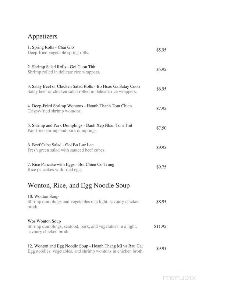 Le La Vietnamese Restaurant - Calgary, AB menu_pic