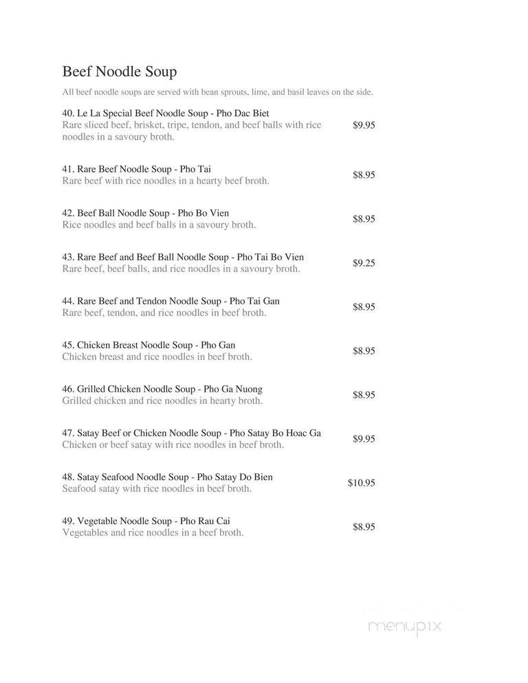 Le La Vietnamese Restaurant - Calgary, AB menu_pic