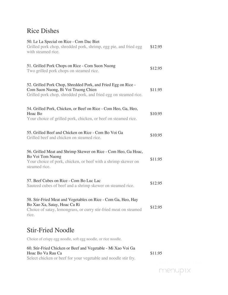 Le La Vietnamese Restaurant - Calgary, AB menu_pic