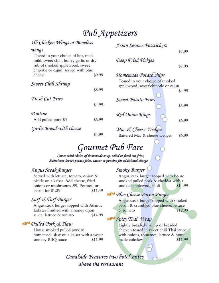 Menu of Canalside Pub & Eatery in Port Colborne, ON ON L3K