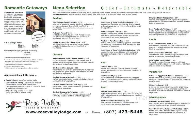 Rose Valley Lodge & Restaurant - South Gillies, ON menu_pic
