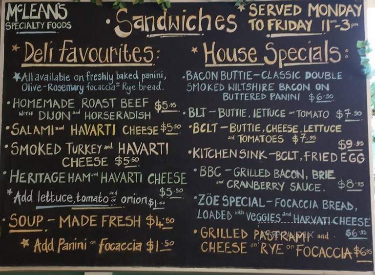 Mcleans Speciality Foods - Nanaimo, BC menu_pic
