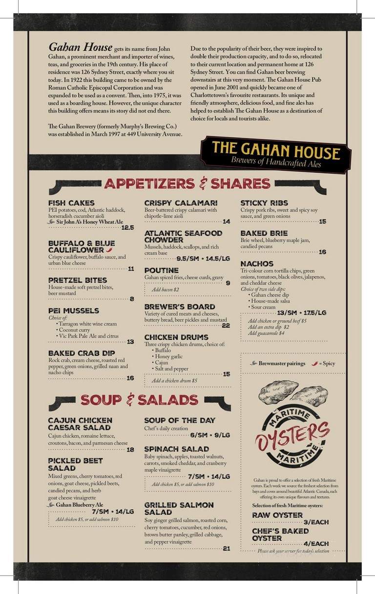 Gahan House Pub Brewery & Mercantile - Charlottetown, PE menu_pic