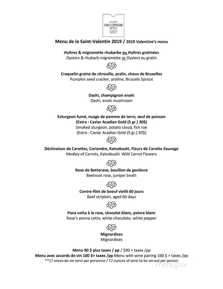 Chez L'epicier Restaurant Bar a Vin - Montreal, QC menu_pic