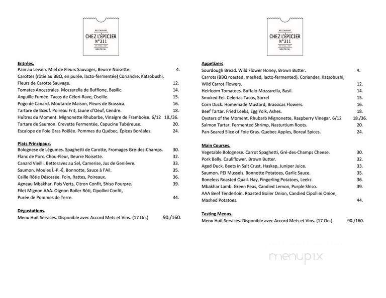 Chez L'epicier Restaurant Bar a Vin - Montreal, QC menu_pic