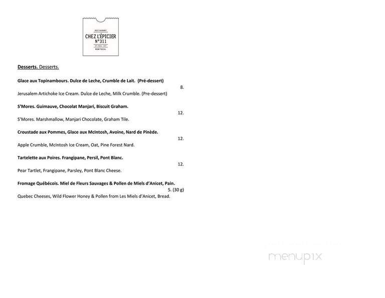 Chez L'epicier Restaurant Bar a Vin - Montreal, QC menu_pic