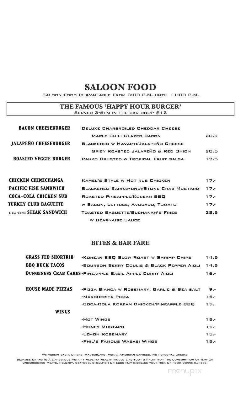 Buchanan's Restaurant - Calgary, AB menu_pic