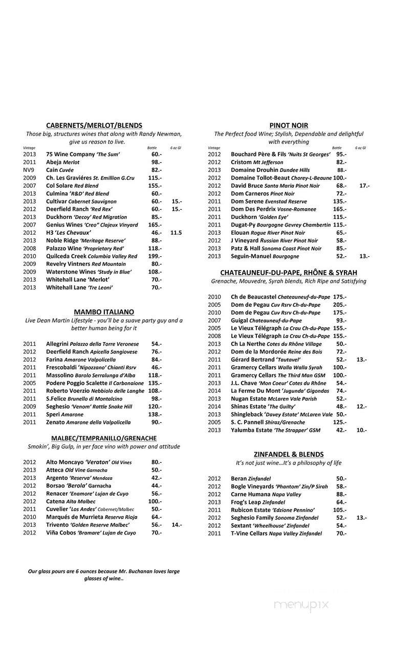 Buchanan's Restaurant - Calgary, AB menu_pic