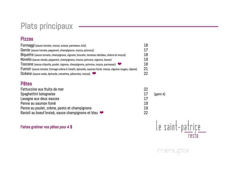 Restaurant Le Saint-Patrice - Riviere-Du-Loup, QC menu_pic