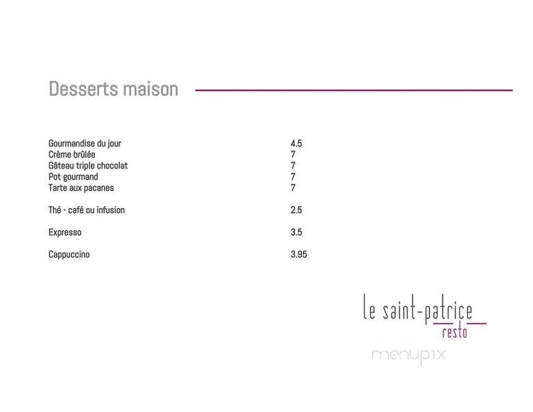 Restaurant Le Saint-Patrice - Riviere-Du-Loup, QC menu_pic