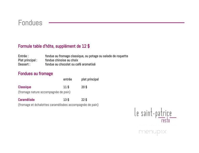 Restaurant Le Saint-Patrice - Riviere-Du-Loup, QC menu_pic