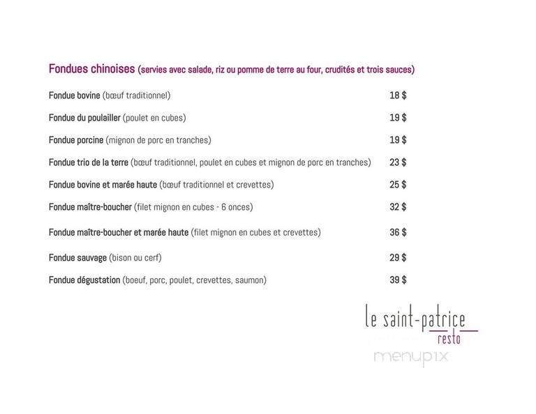 Restaurant Le Saint-Patrice - Riviere-Du-Loup, QC menu_pic