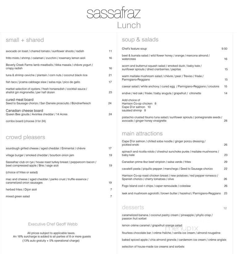 Sassafraz Restaurant - Toronto, ON menu_pic