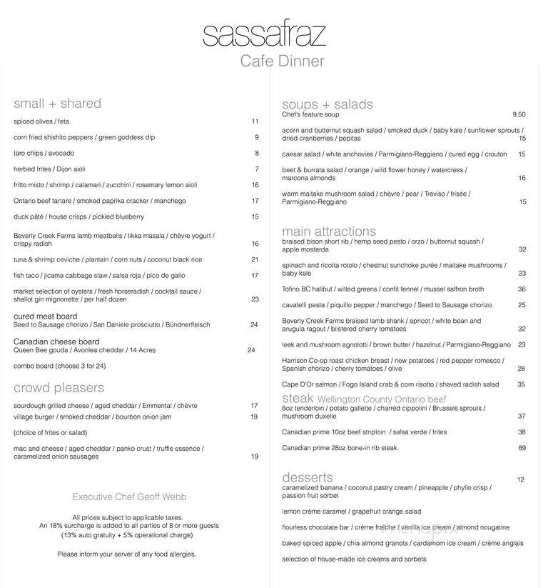 Sassafraz Restaurant - Toronto, ON menu_pic
