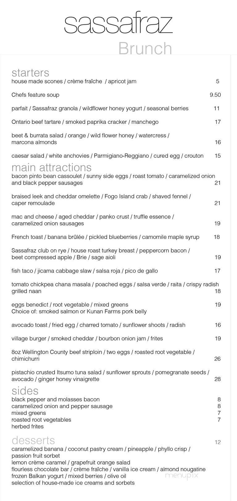 Sassafraz Restaurant - Toronto, ON menu_pic