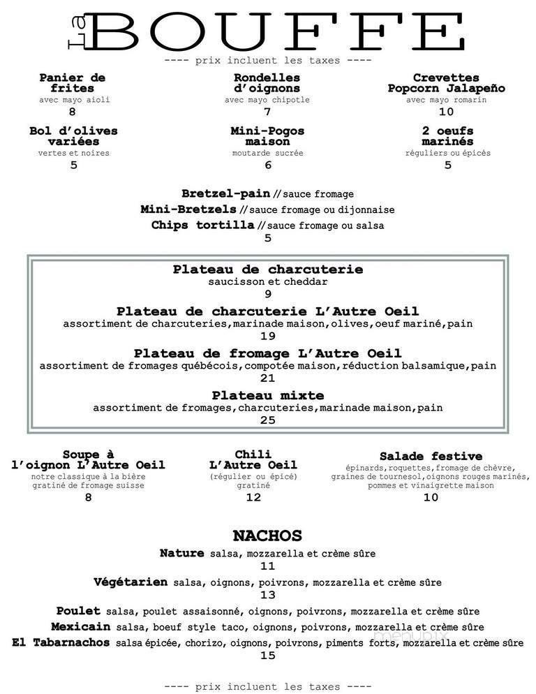 L'Autre Oeil Bistro - Gatineau, QC menu_pic