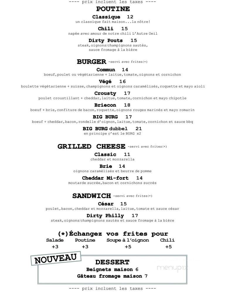 L'Autre Oeil Bistro - Gatineau, QC menu_pic