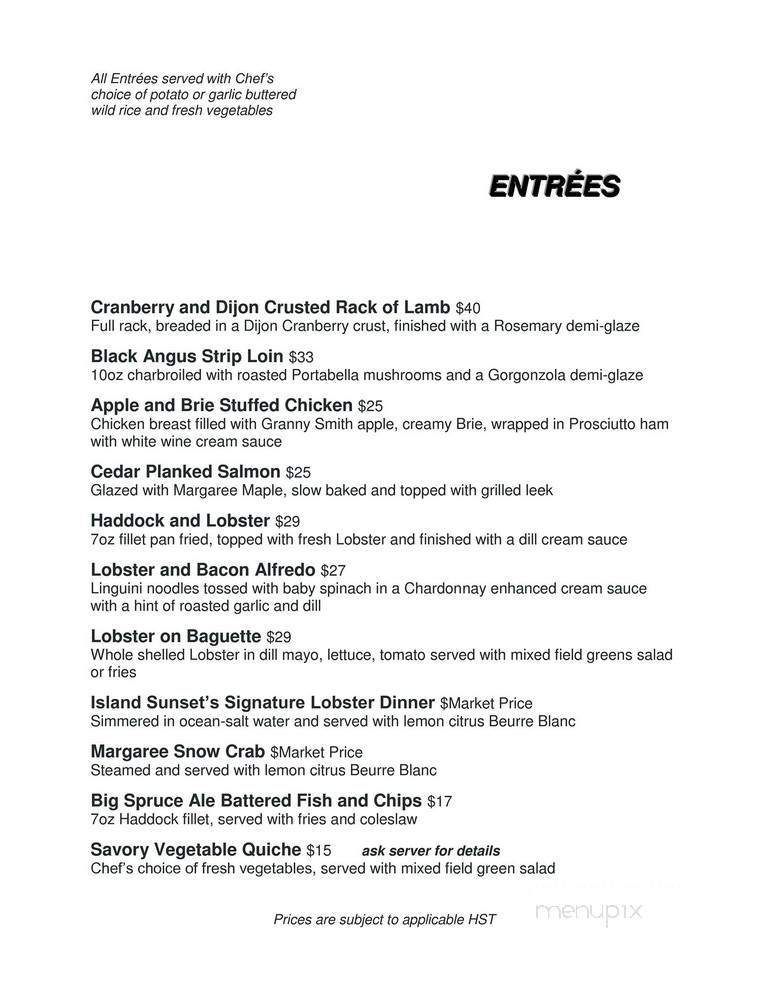 Island Sunset Resort & Spa - Margaree Harbour, NS menu_pic