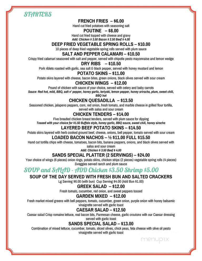 Sands Restaurant - Edmonton, AB menu_pic