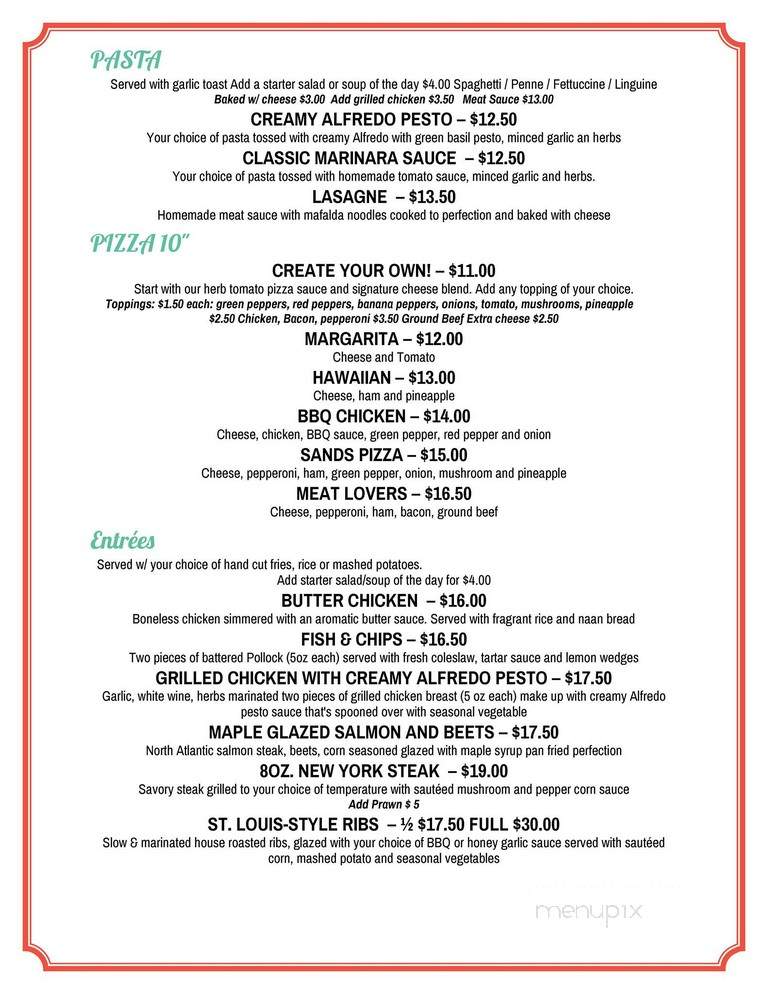 Sands Restaurant - Edmonton, AB menu_pic
