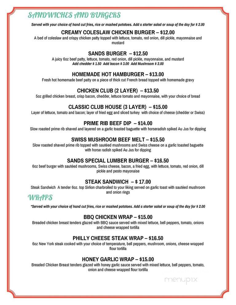 Sands Restaurant - Edmonton, AB menu_pic