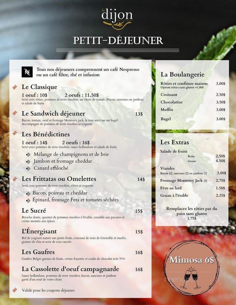 Restaurant Bistro Le Dijon - Quebec, QC menu_pic