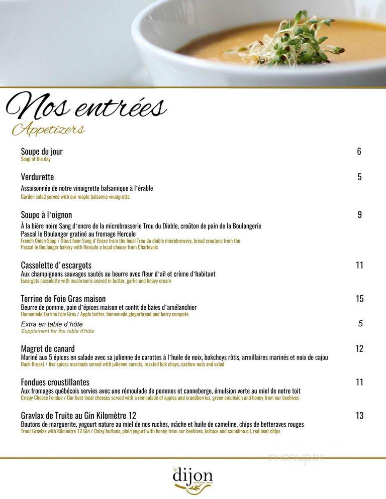 Restaurant Bistro Le Dijon - Quebec, QC menu_pic