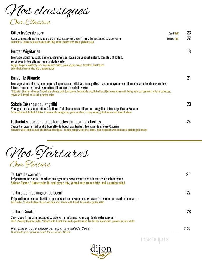 Restaurant Bistro Le Dijon - Quebec, QC menu_pic