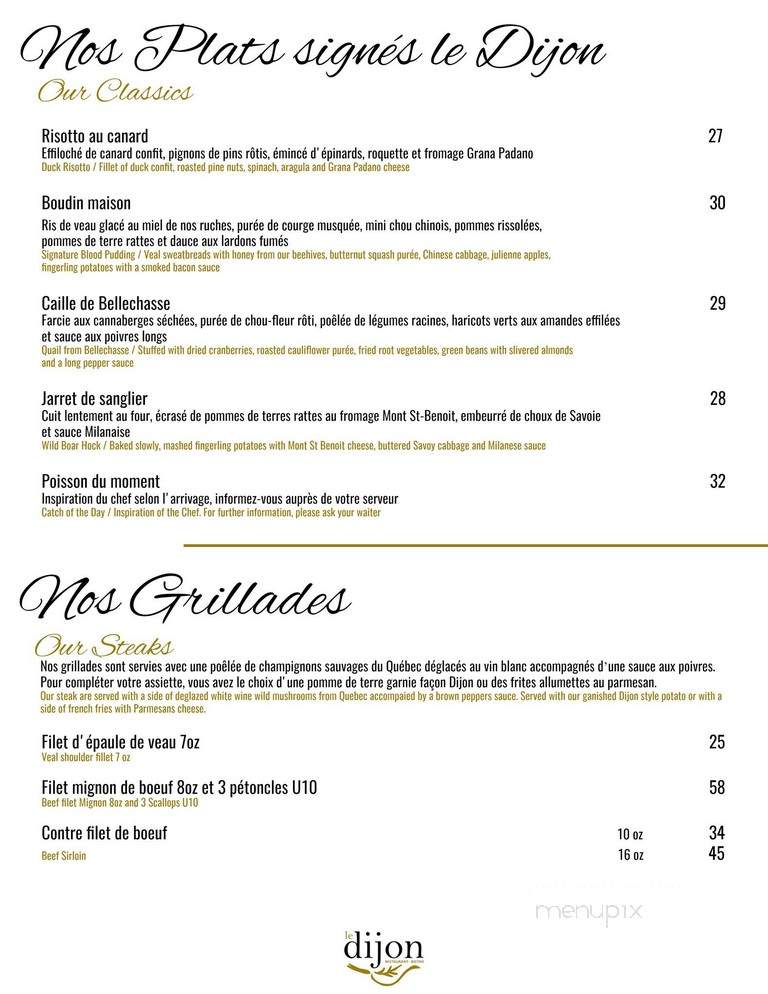 Restaurant Bistro Le Dijon - Quebec, QC menu_pic