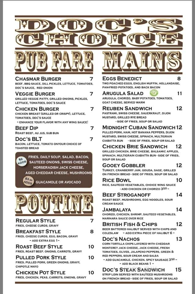 Doc Willoughby's Downtown Pub - Kelowna, BC menu_pic