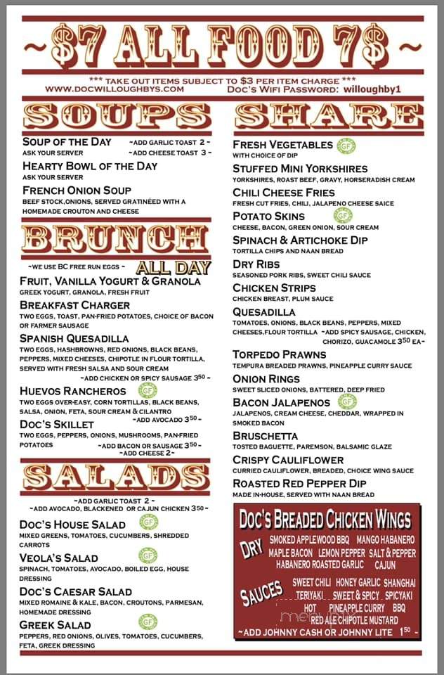 Doc Willoughby's Downtown Pub - Kelowna, BC menu_pic