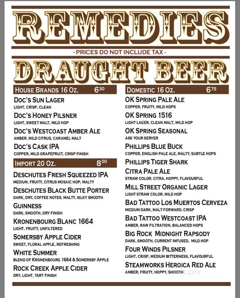 Doc Willoughby's Downtown Pub - Kelowna, BC menu_pic