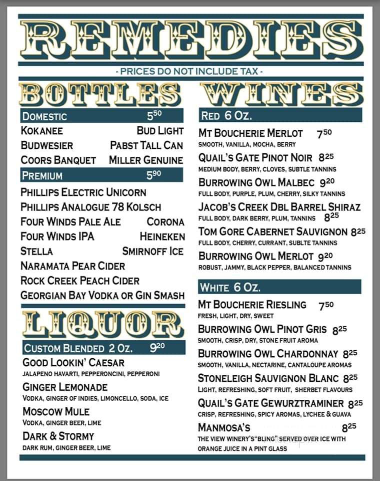 Doc Willoughby's Downtown Pub - Kelowna, BC menu_pic
