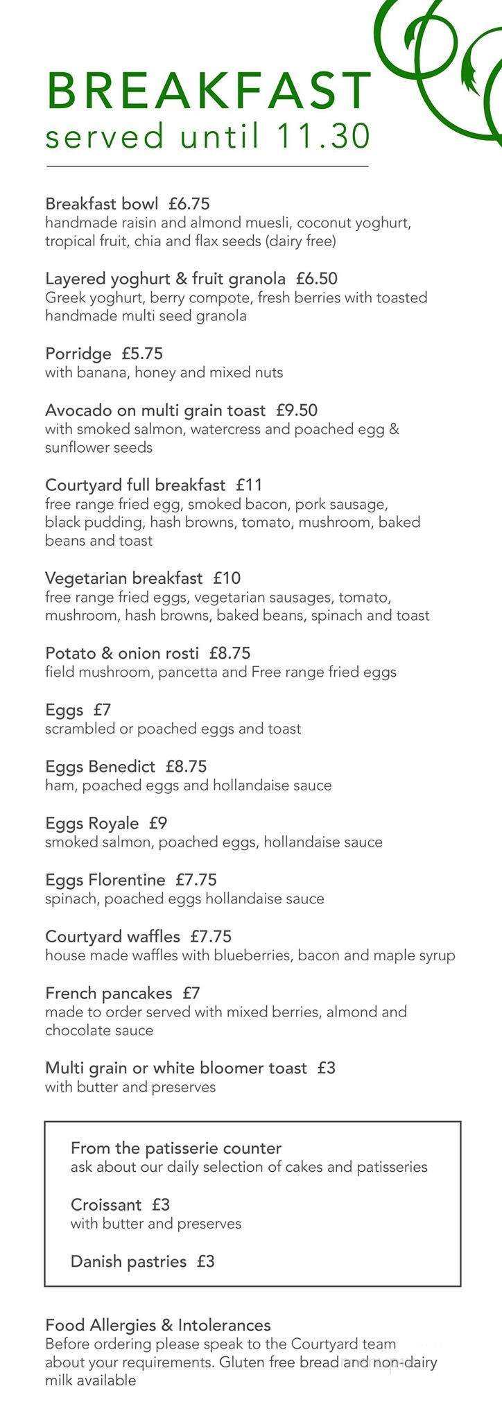 Courtyard Cafe - Toronto, ON menu_pic