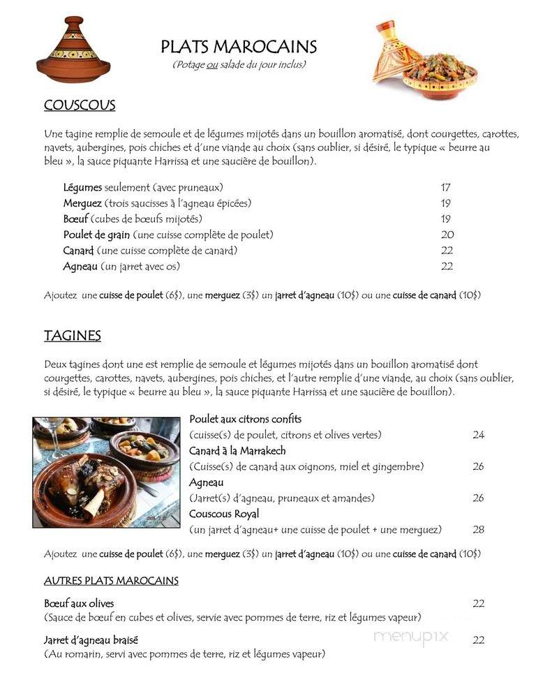 Casablanca Francais Italien Marocain - Saint-Jerome, QC menu_pic