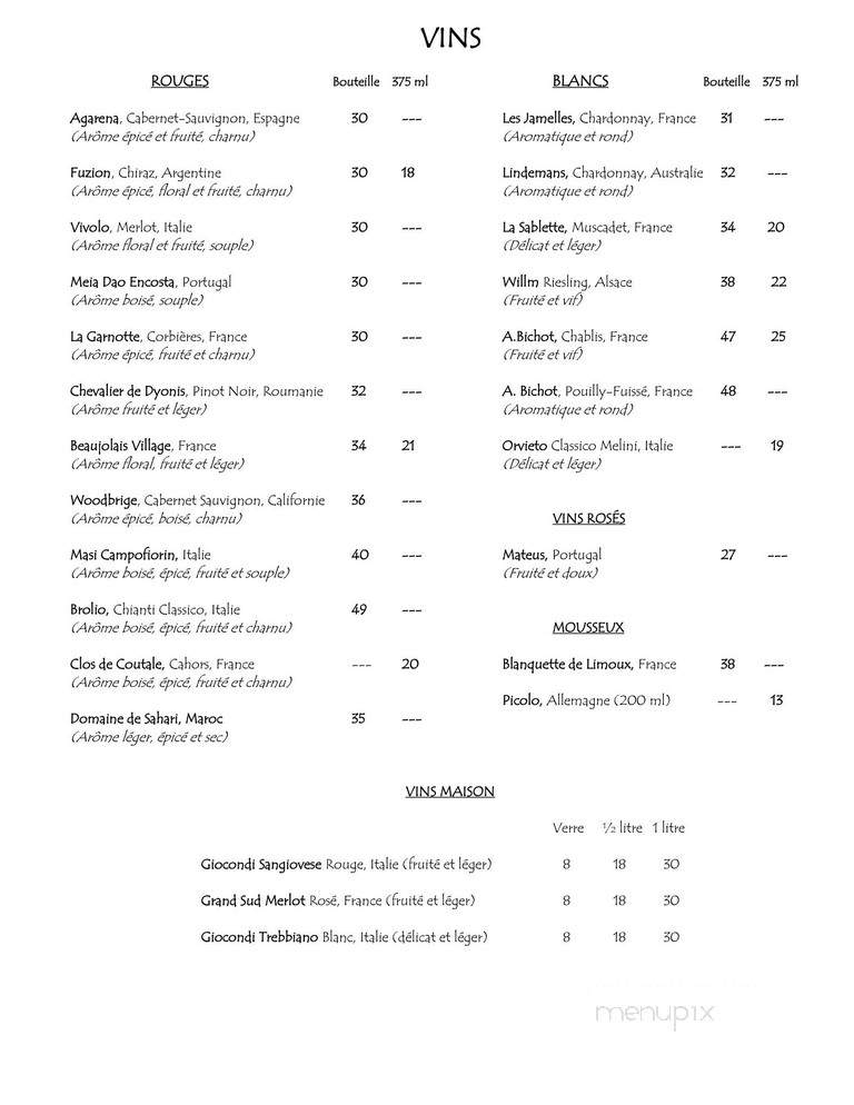 Casablanca Francais Italien Marocain - Saint-Jerome, QC menu_pic
