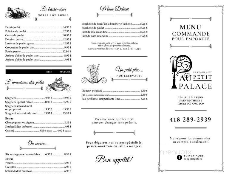 Restaurant Au Petit Palace - Sainte-Thecle, QC menu_pic