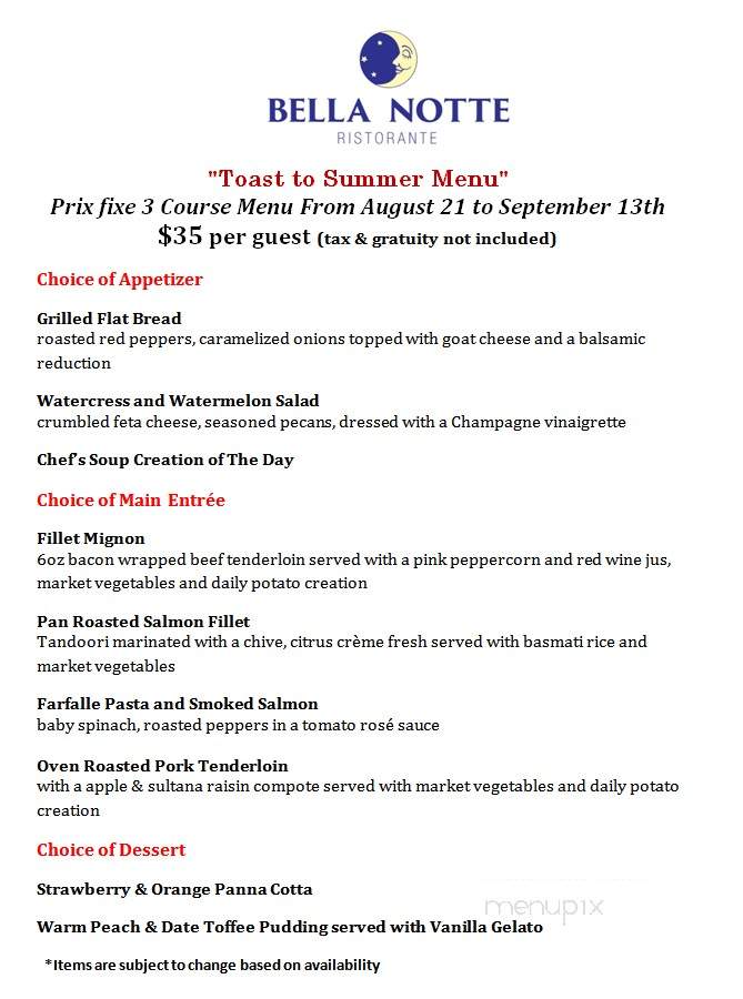 Bella Notte Ristorante - Whitby, ON menu_pic