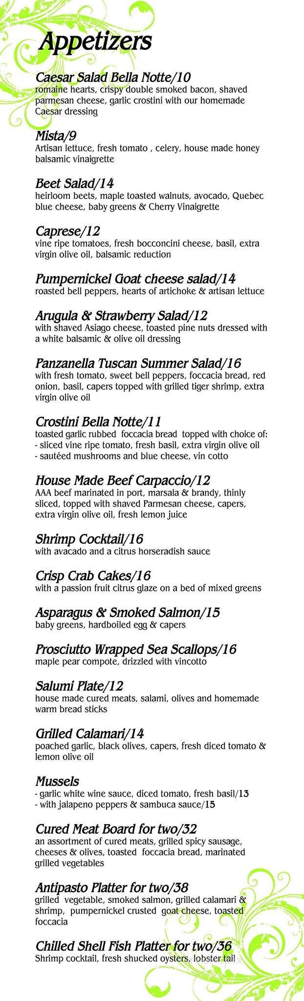 Bella Notte Ristorante - Whitby, ON menu_pic