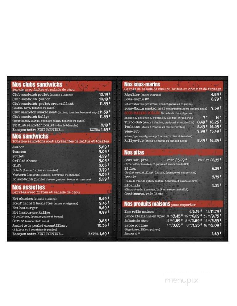 Cantine Le Rallye - Rimouski, QC menu_pic