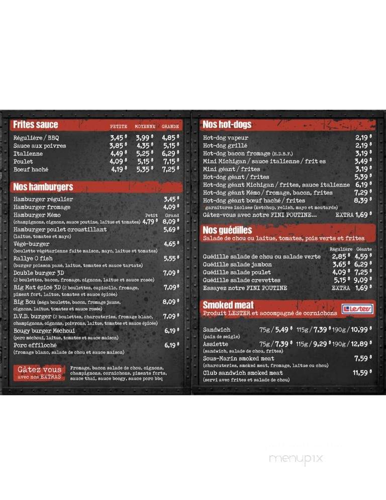 Cantine Le Rallye - Rimouski, QC menu_pic