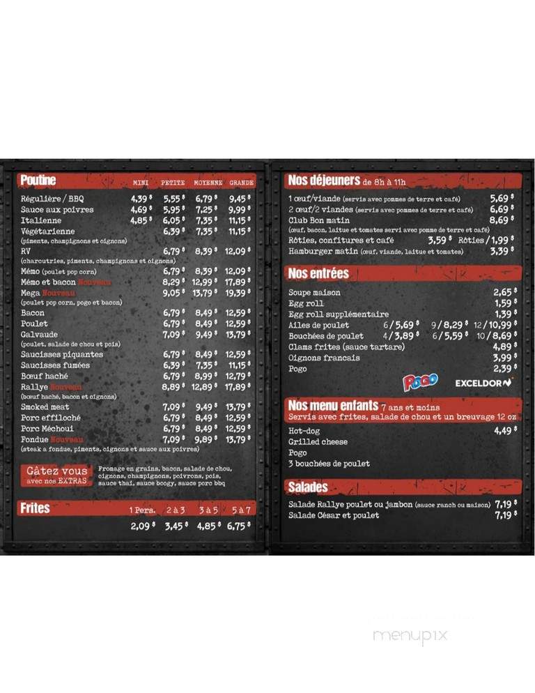 Cantine Le Rallye - Rimouski, QC menu_pic