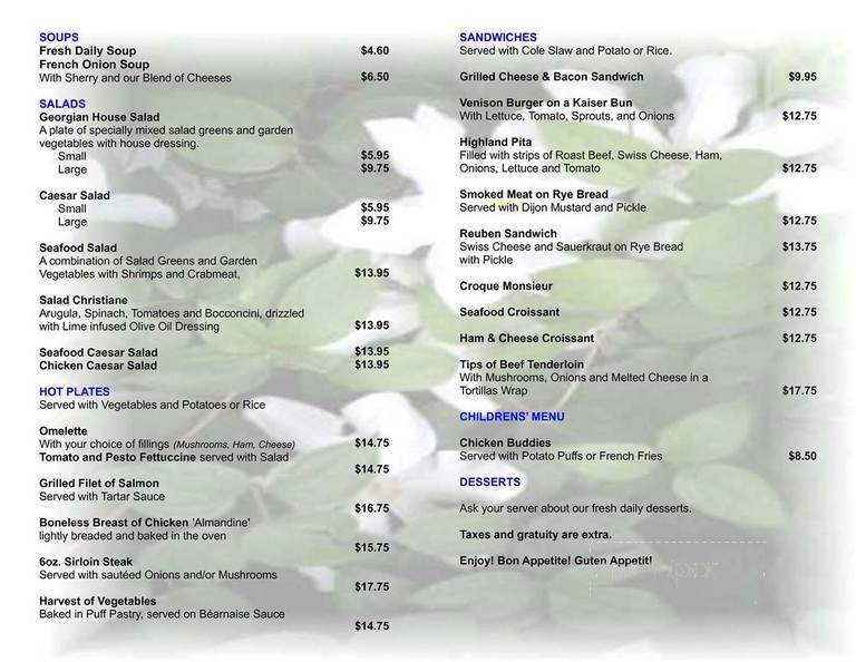 Georgian House 1858 - Alexandria, ON menu_pic